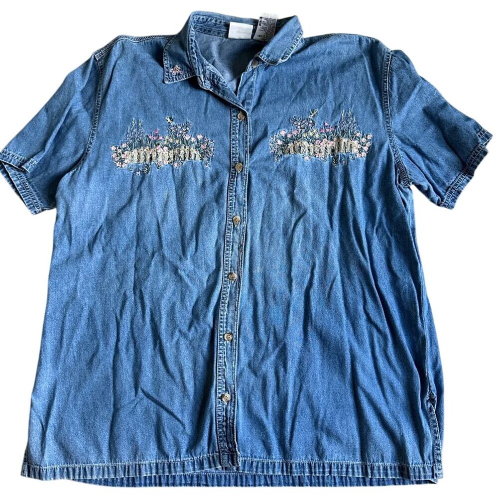 Vintage Bobbie Brooks Garden Embroidered Button Up Womens Plus Size 18/20 Floral